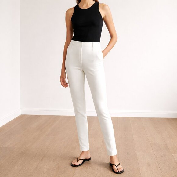 The Row Slim White Pull-On Pants Side Zip Silk-Lined Size M